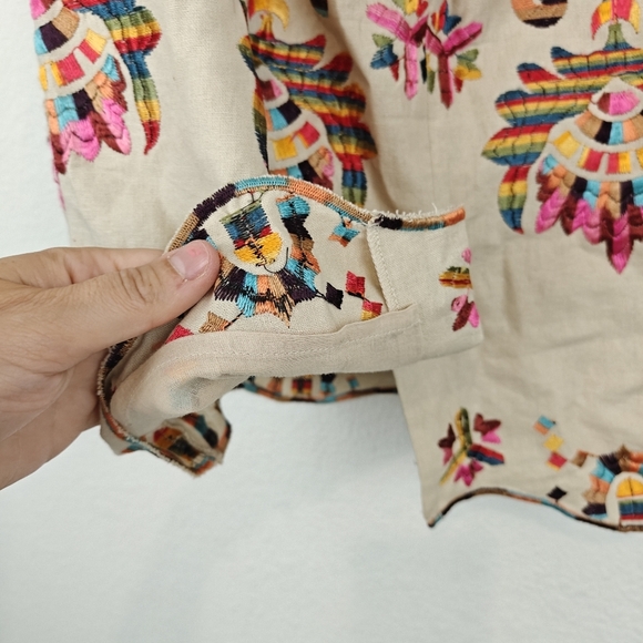 Anthropologie COREY LYNN CALTER Sz 6 Embroidered Medallion Pencil Skirt Linen - Picture 12 of 13